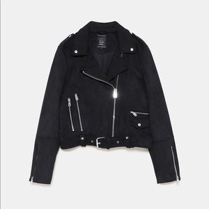 Zara Faux Suede Biker Jacket - Black Small…